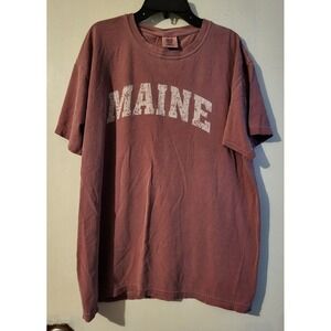 Comfort Colors MAINE Graphic Tee Maroon Distressed T‑Shirt Size Large